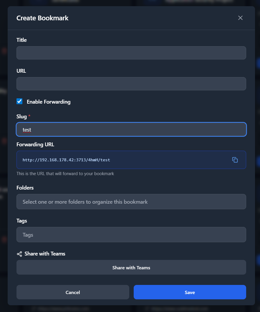 Bookmark Modal with Forwarding
